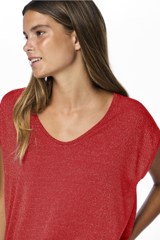 PCBILLO TEE LUREX STRIPES JRS NOOS 17078572 POPPY RED